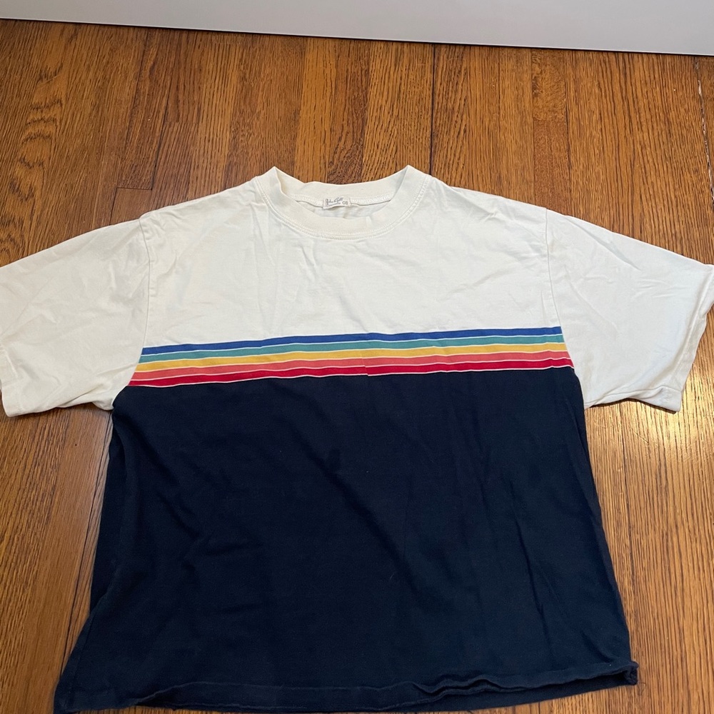 Brandy Melville retro rainbow stripe t-shirt.